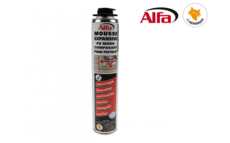 ALFA - Mousse PU expansive monocomposant 750ml pour pistolet