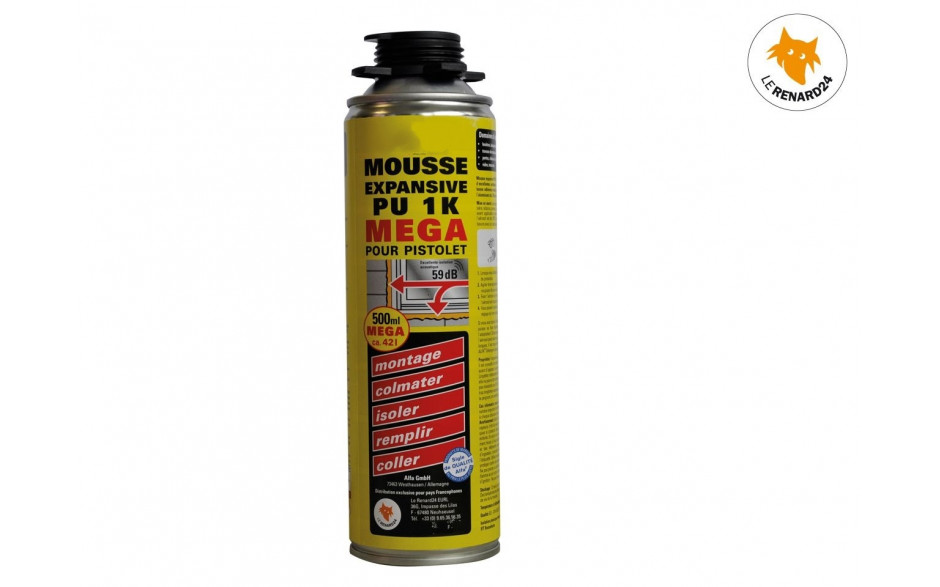 Mousse expansive polyuréthane «MEGA» 500ml pistolable - RENARD10609 